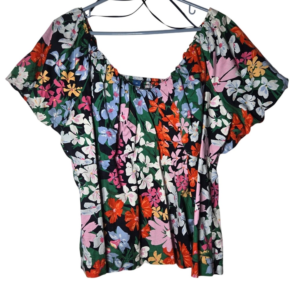 Old Navy Floral Waist Defined V-Neck Top Plus‎ 2X Smocked Cottage Boho Stretch
